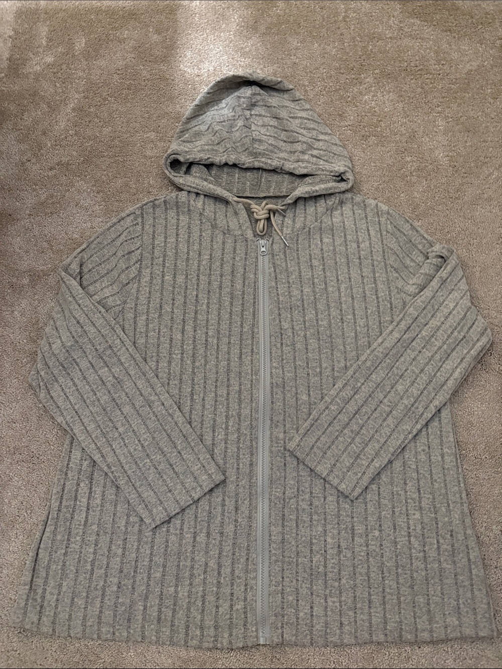 Women’s Ribbed Hooded Zip Jacket - Taupe